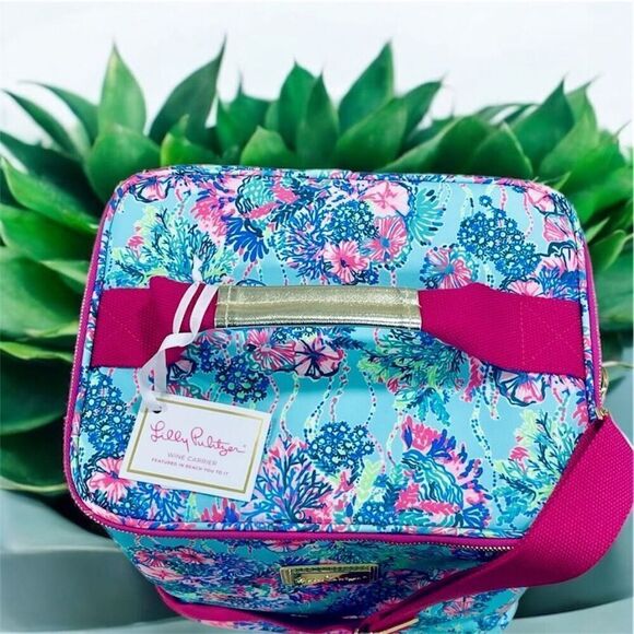 NWT Lilly Pulitzer Blue Insulated Wine Carrier Cooler Canvas Beach you To It main image 13